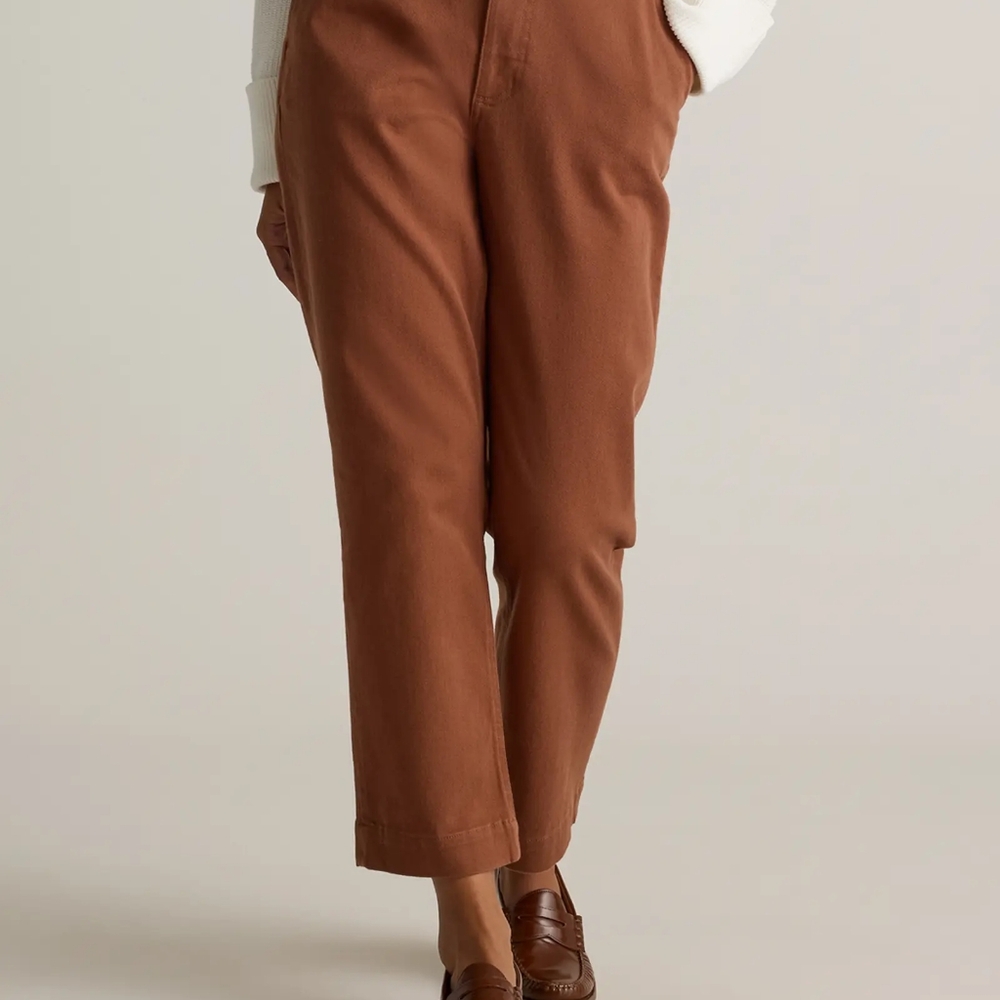 Organic Stretch Cotton Twill Straight Leg Cropped Pants, Rust Color, Size 27 - Picture 6 of 15